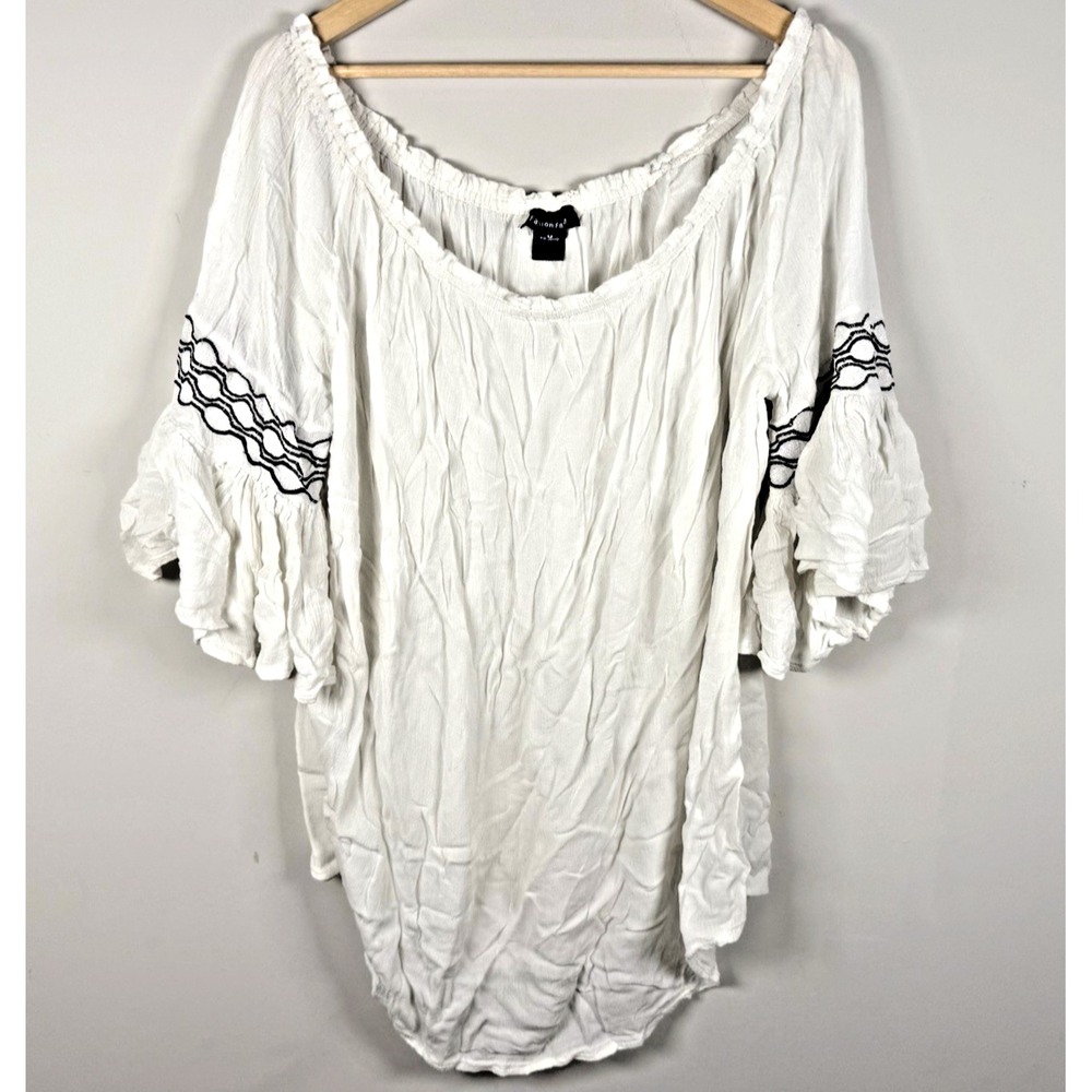Fashion Fuse Shirt Womens‎ M White Peasant Boho Embroidered Tunic Off Shoulder